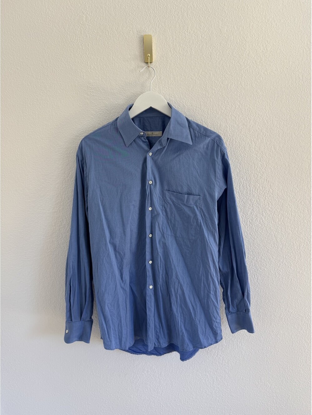 Ermenegildo Zegna Dress Shirt Mens 39 Blue Solid Regular Fit LS Made In Italy